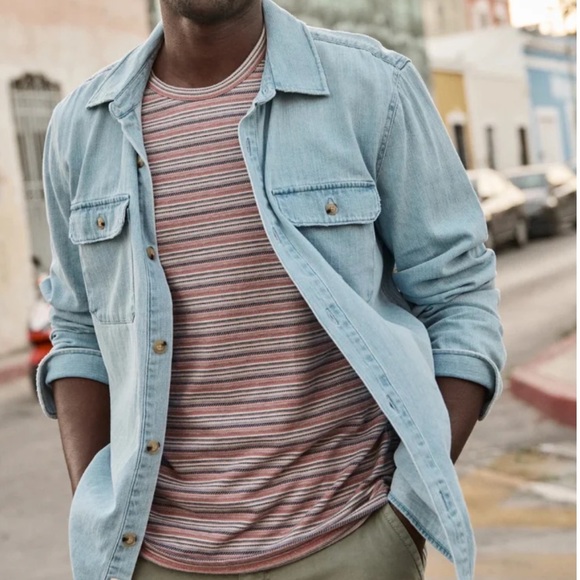 Marine Layer Signature Jacquard Crew Tee in Withered Rose Multi Large New W/ Tag - Picture 1 of 5